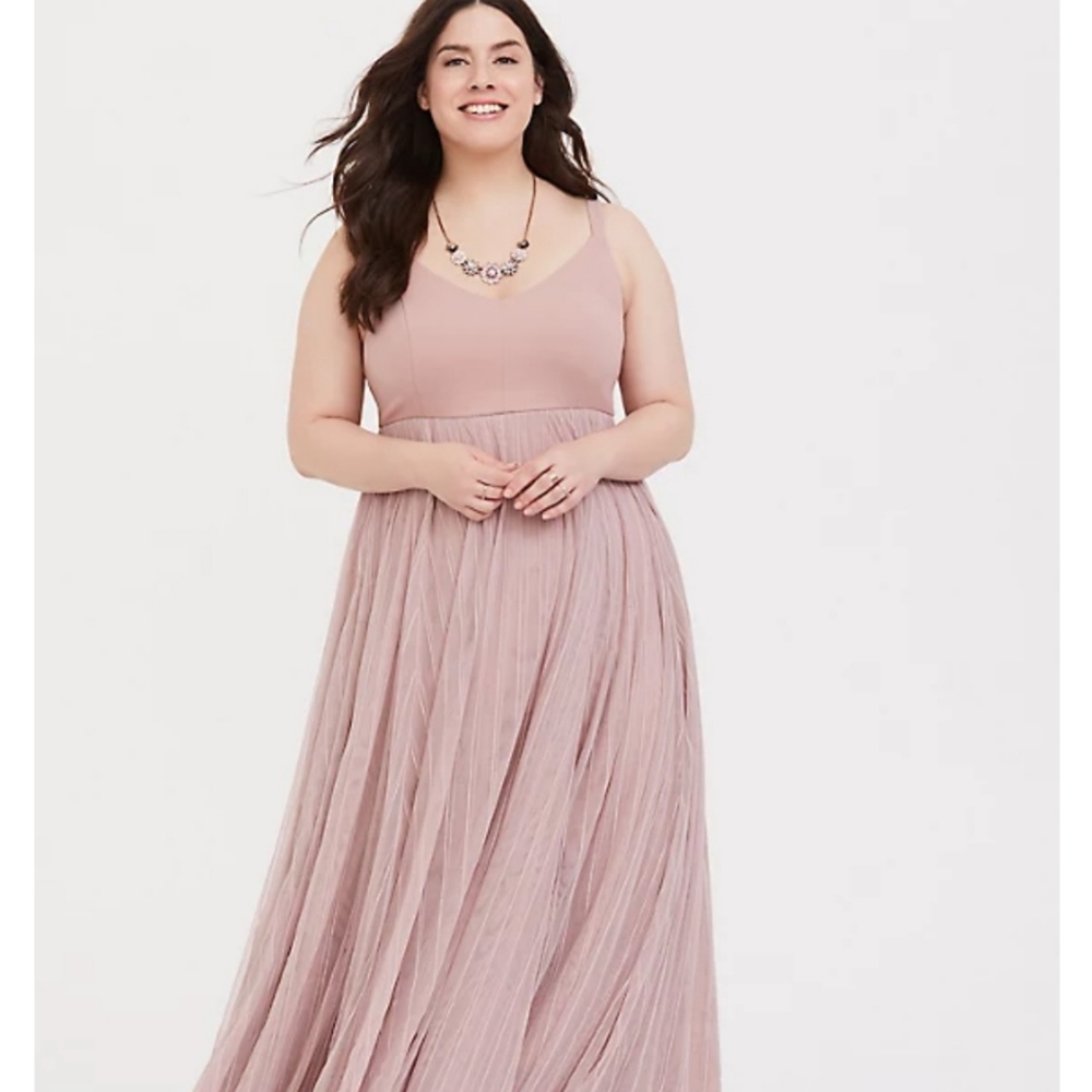 Special Occasion Mauve Pink Mesh Embroidered Dress torrid 24 blush pink